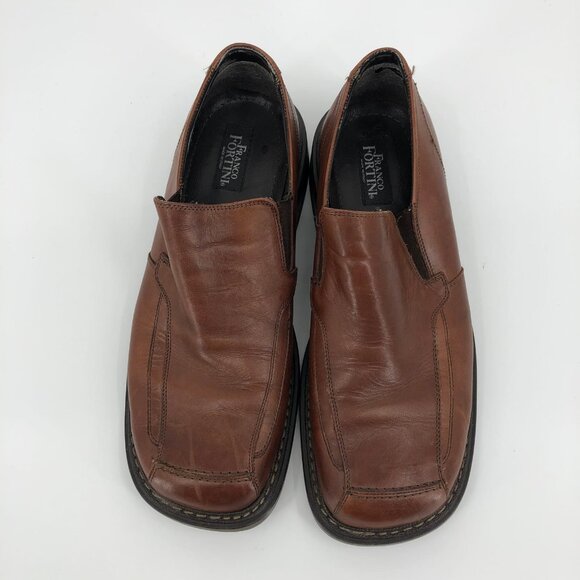 Franco Fortini Brown Leather Loafers | Square Toe & Block Heel - Picture 2 of 5